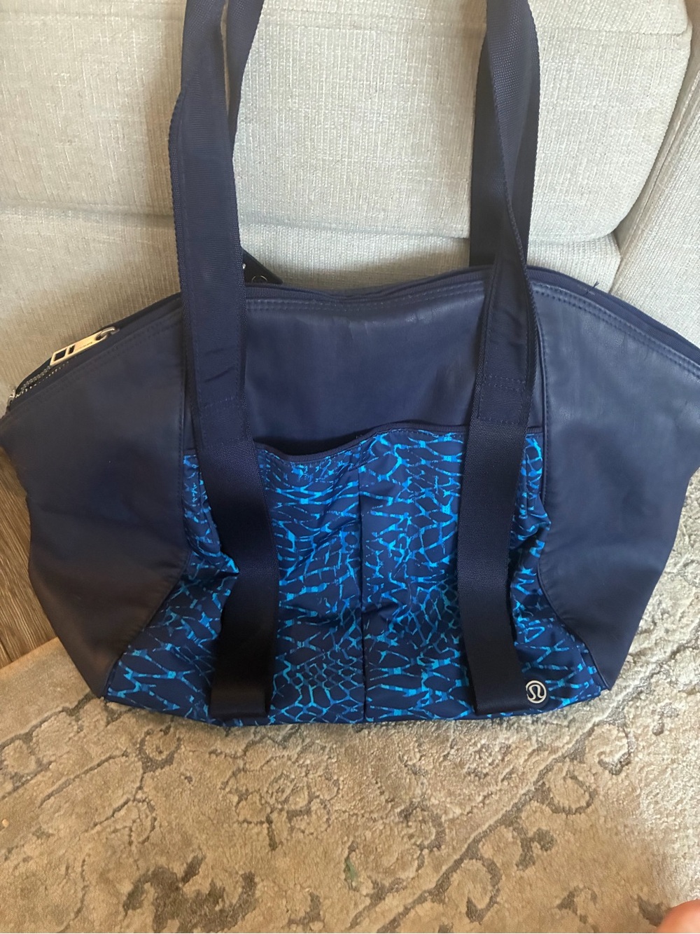 lululemon athletica Navy Tote with Electric Blue Pattern